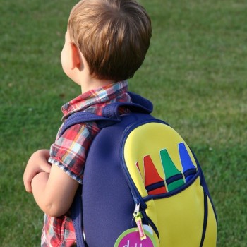 Toddler with Color My World Backpack