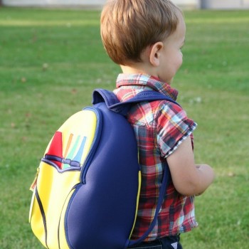 Toddler with Color My World Backpack